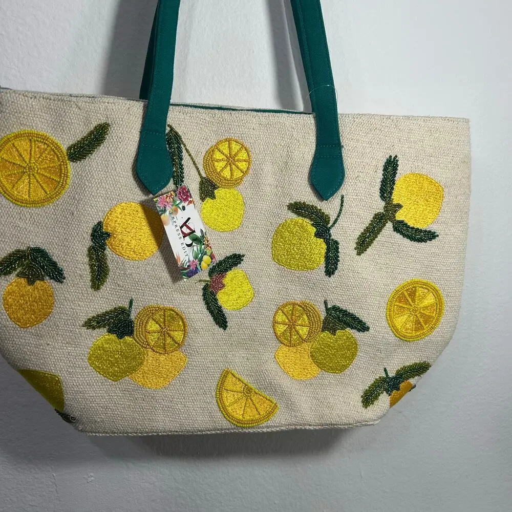 AMERICAN & BEYOND TOTE-LEMON YELLOW‎ HAND BEADED TOTE